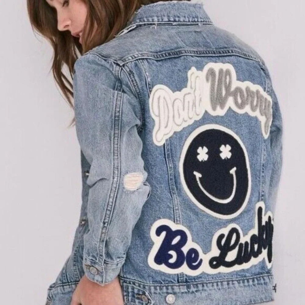 Lucky Brand “Don’t Worry Be Lucky” Jean Jacket - Picture 1 of 6